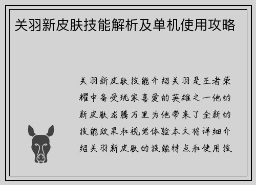 关羽新皮肤技能解析及单机使用攻略